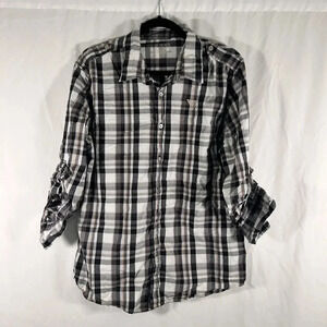 Guess Shirt Men's Large Black White Plaid Button Up Long Sleeve 100% Cotton